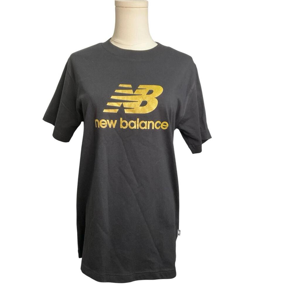 New Balance Black Gold Logo T-Shirt Size S Short Sleeve Crew Neck - A2